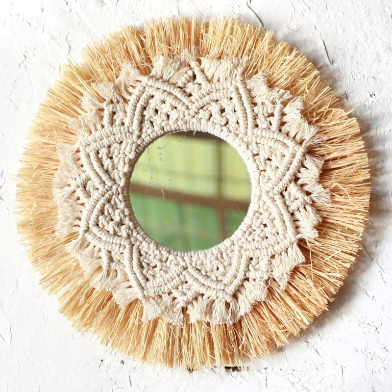 Miroir doré macramé