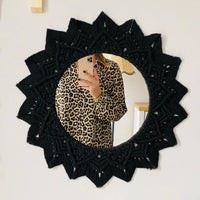 Macrame Round Mirror — White | Handmade Boho Wall Decor - Black