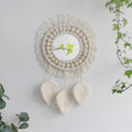 Macrame Hanging Mirror — Feather | Handmade Boho Wall Decor - With Leaves