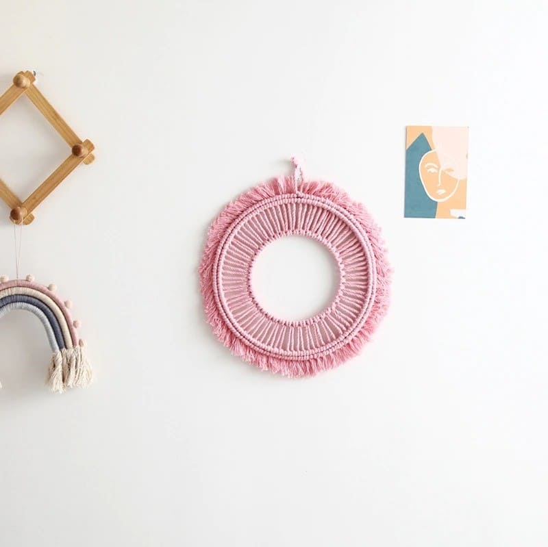 Macrame Mirror — Round | Handmade Boho Wall Decor - Pink