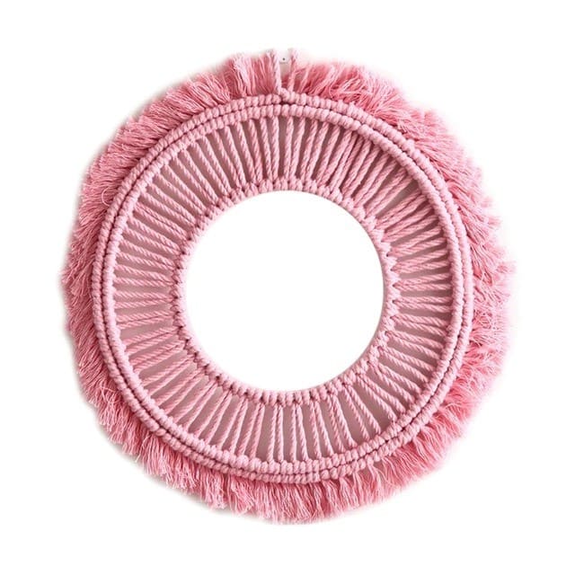 Miroir macramé rose