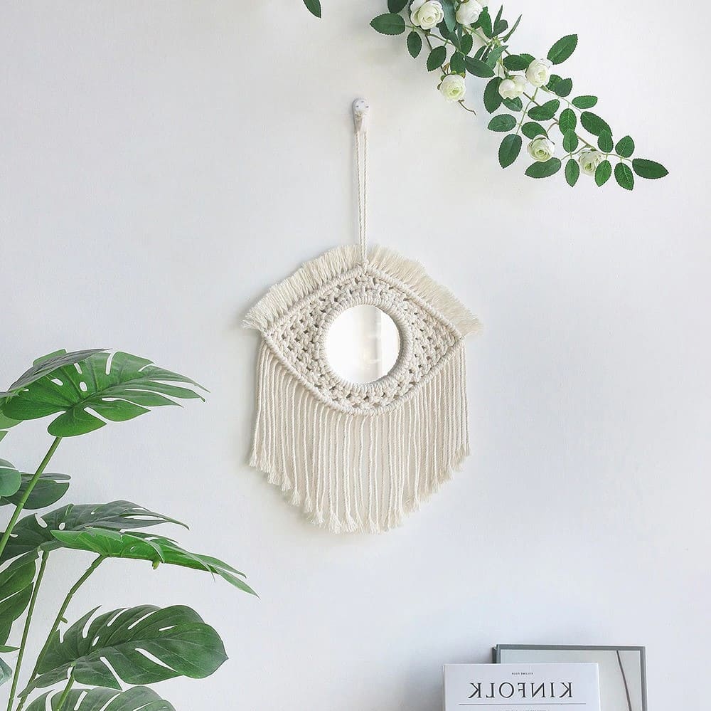 Macrame Decorative Wall Mirrors | Handmade Boho Wall Decor - Eye with Fringe