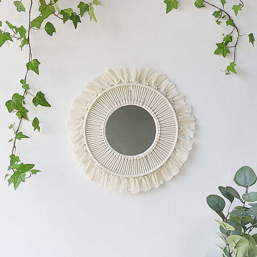 Macrame Mirror — Round | Handmade Boho Wall Decor - Off-White