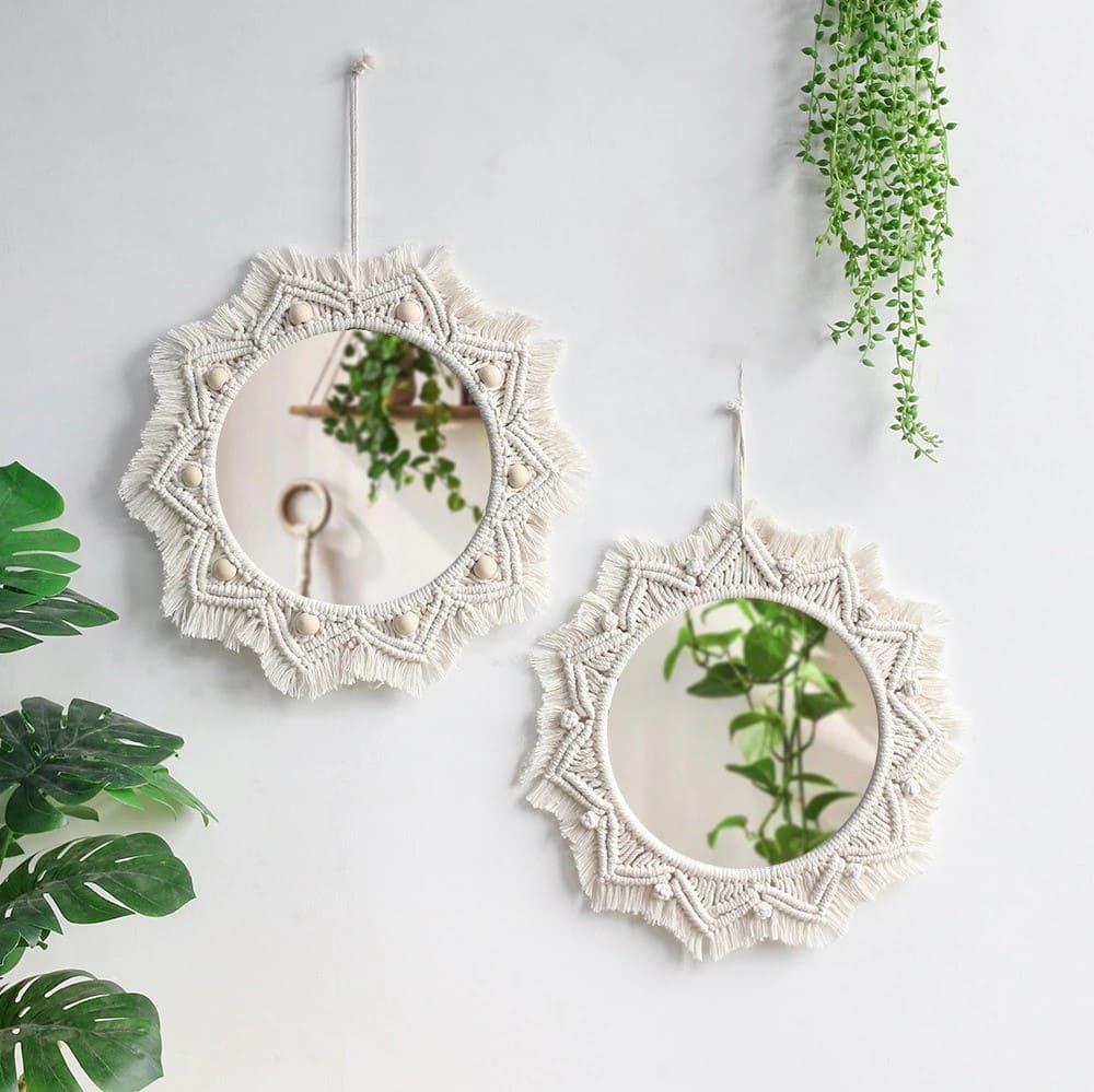 Miroir soleil macramé