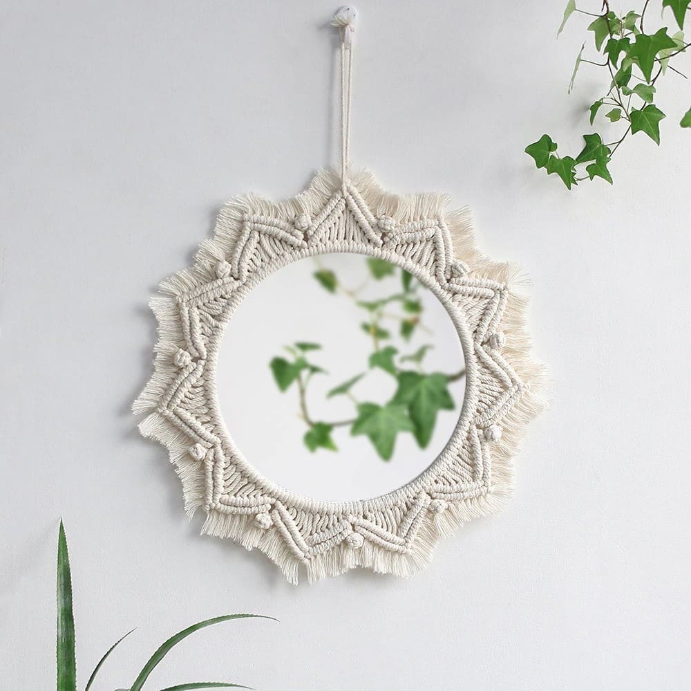 Miroir soleil macramé