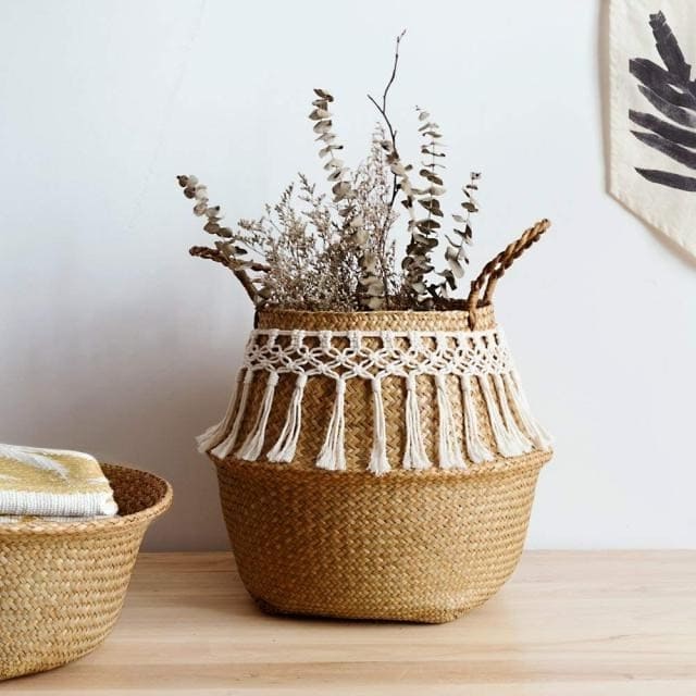 Panier osier macramé