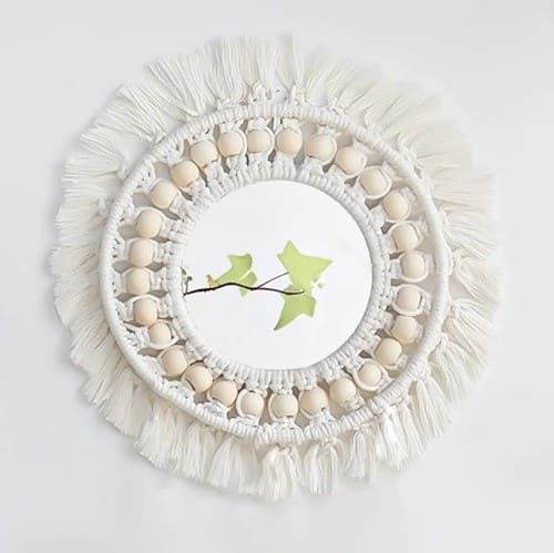 Macrame Hanging Mirror — Feather | Handmade Boho Wall Decor - Without Leaves