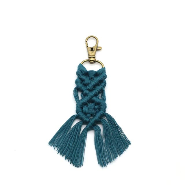 Petit porte clé macramé bleu canard