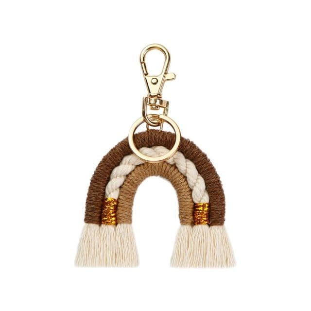 Porte clé arc en ciel macramé
