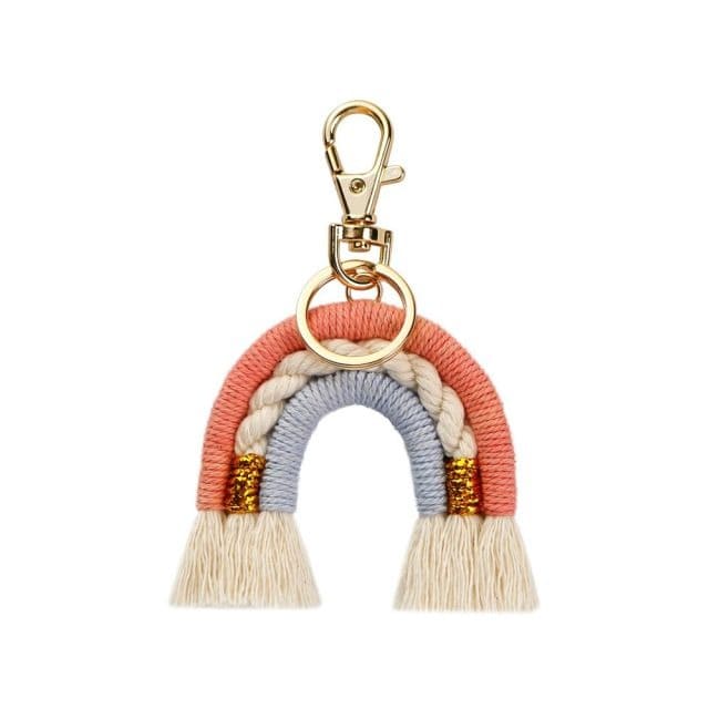 Porte clé arc en ciel macramé