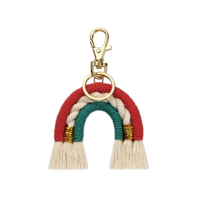 Porte clé arc en ciel macramé