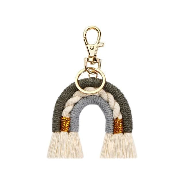 Porte clé arc en ciel macramé