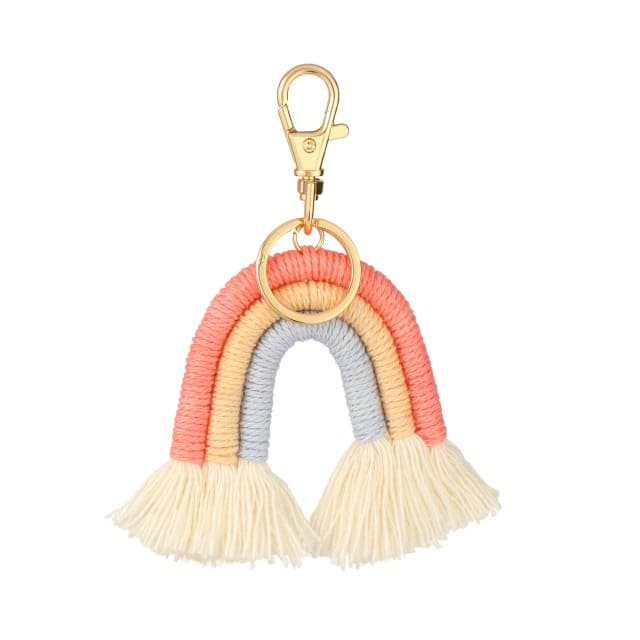 Porte clé arc en ciel macramé