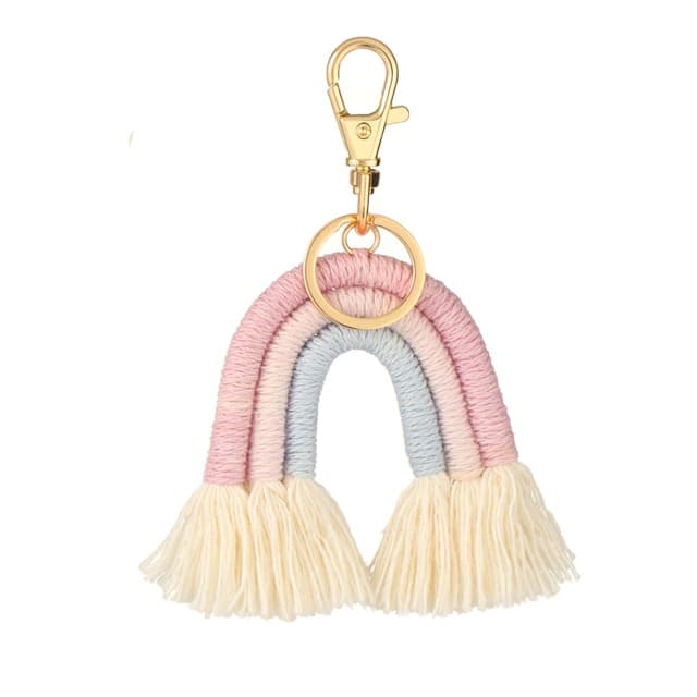 Porte clé arc en ciel macramé