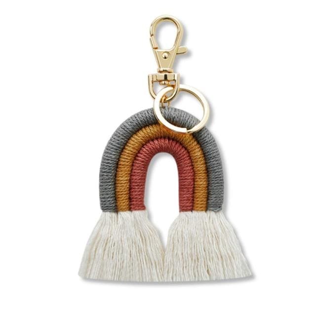 Porte clé arc en ciel macramé