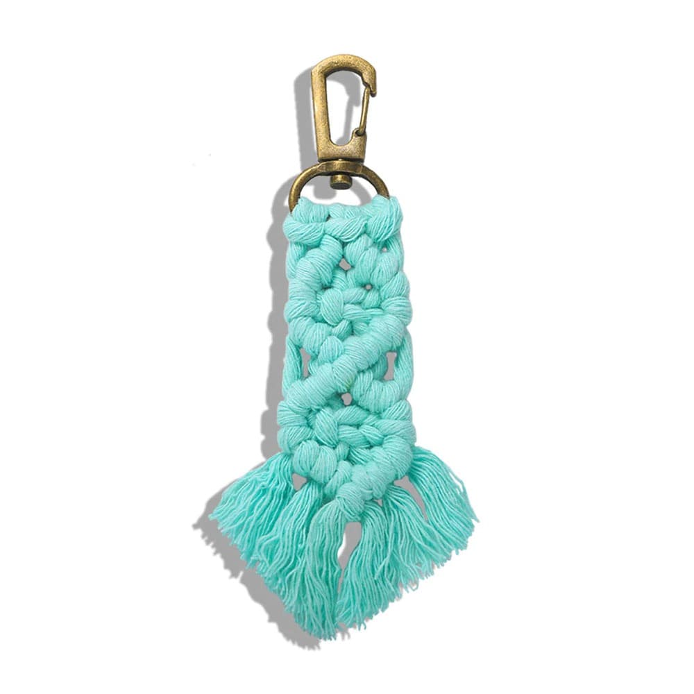 Porte clé macramé couleur bleu turquoise