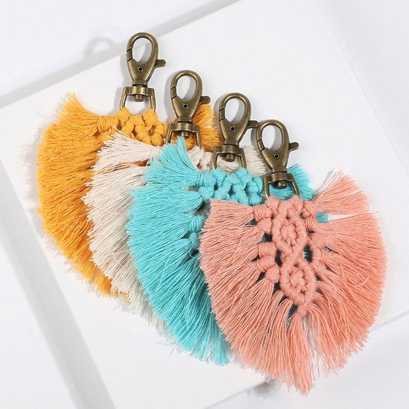 Porte clé macramé feuille