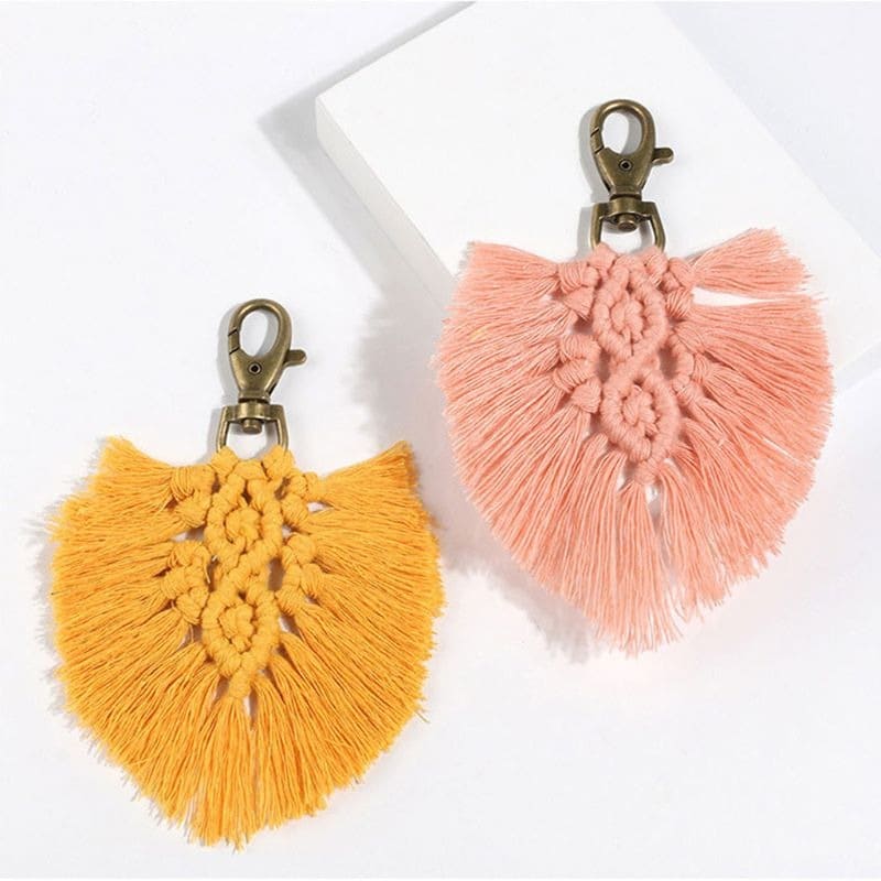 Porte clé macramé feuille