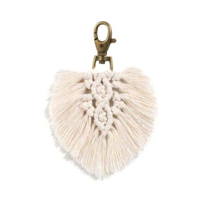 Porte clé macramé feuille beige
