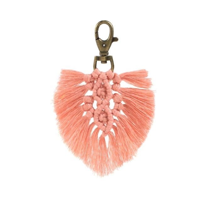 Porte clé macramé feuille rose