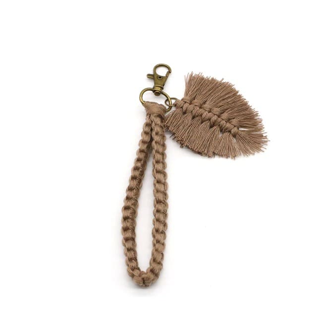 Porte clé macramé plume marron