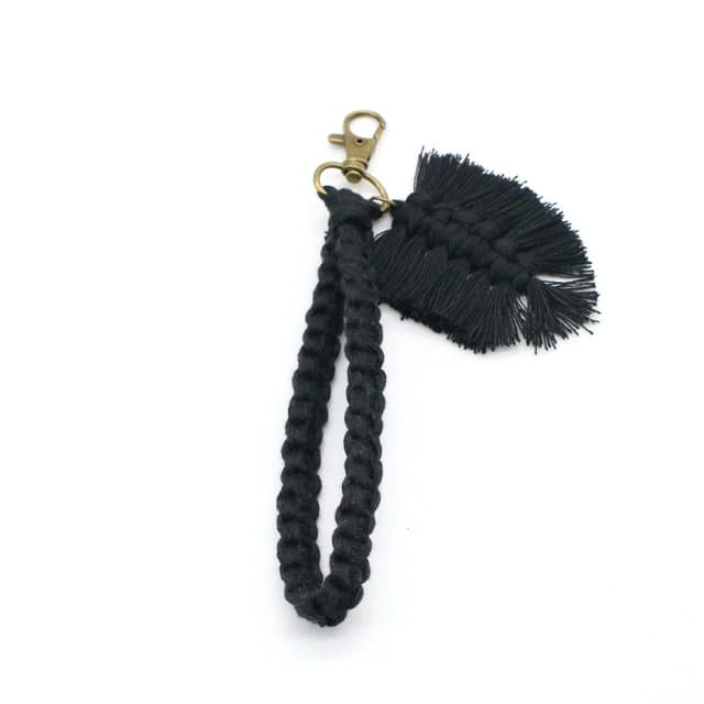 Porte clé macramé plume noir