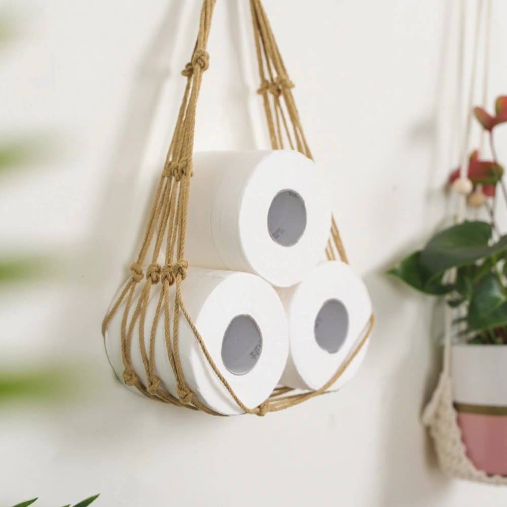 Porte papier corde macramé
