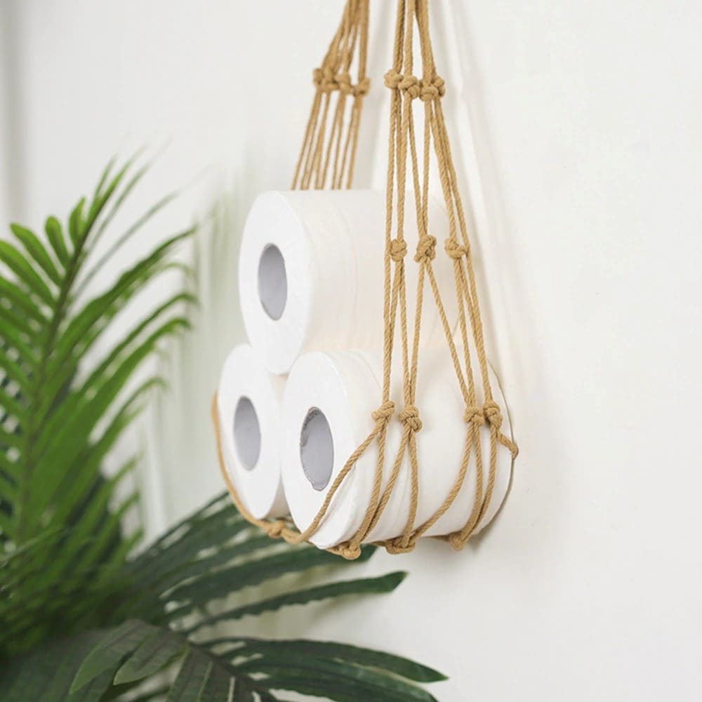 Porte papier corde macramé