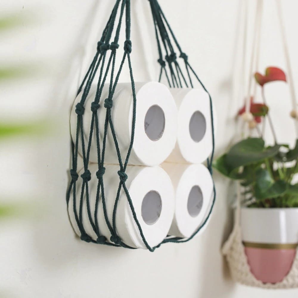 Porte papier corde macramé