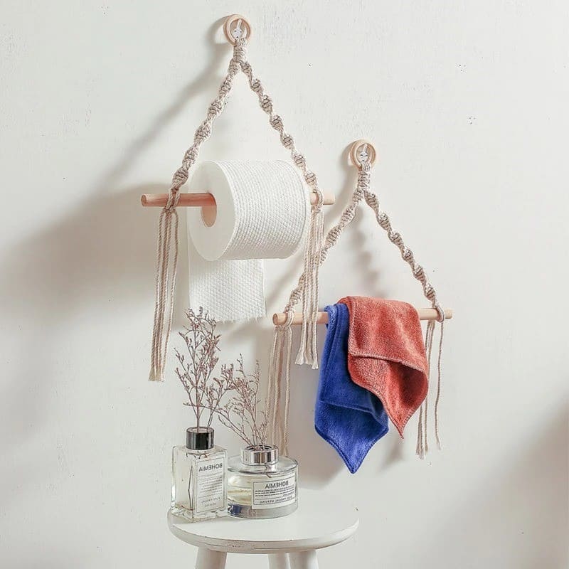 Porte papier toilette corde macramé