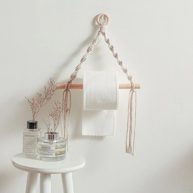 Porte papier toilette corde macramé