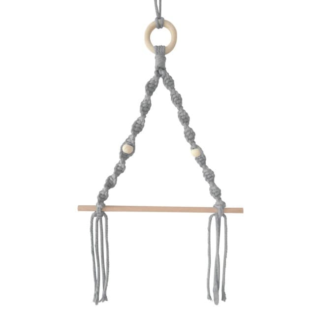Wall Hanging Paper Towel Holder — Beaded | Handmade Cotton Rope - Grey