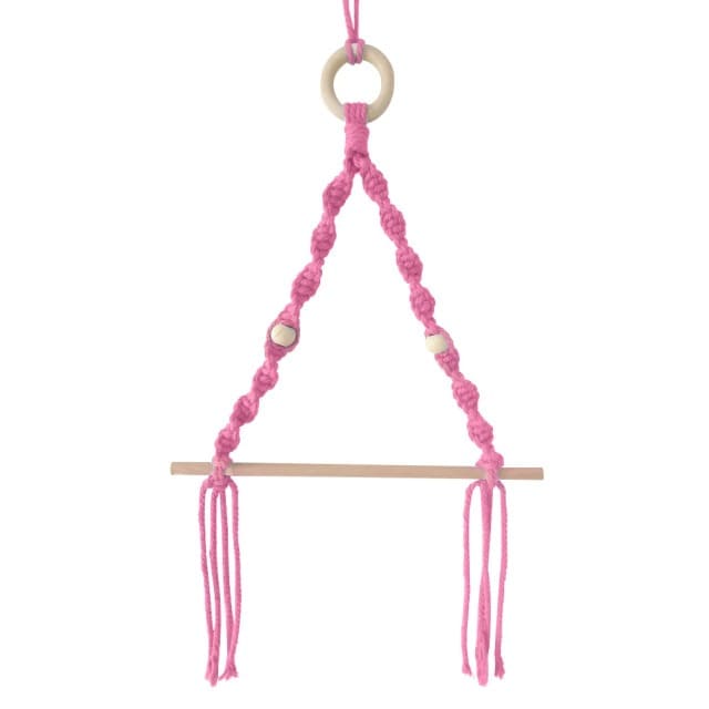 Wall Hanging Paper Towel Holder — Beaded | Handmade Cotton Rope - Pink