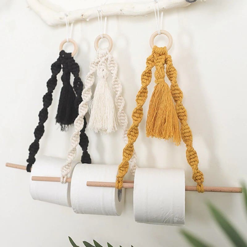 Porte papier toilette macramé pompon