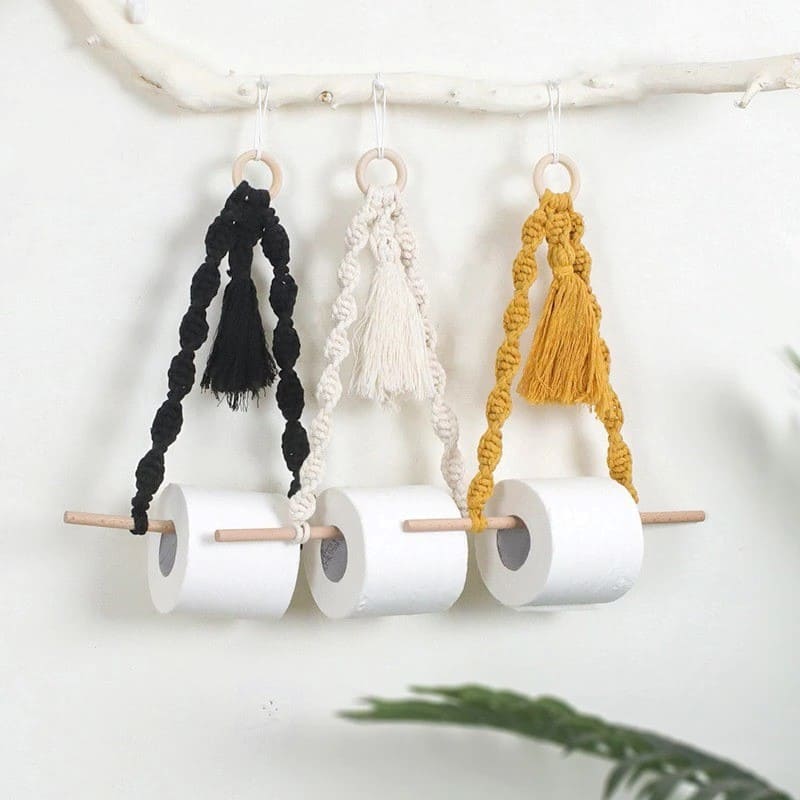 Porte papier toilette macramé pompon