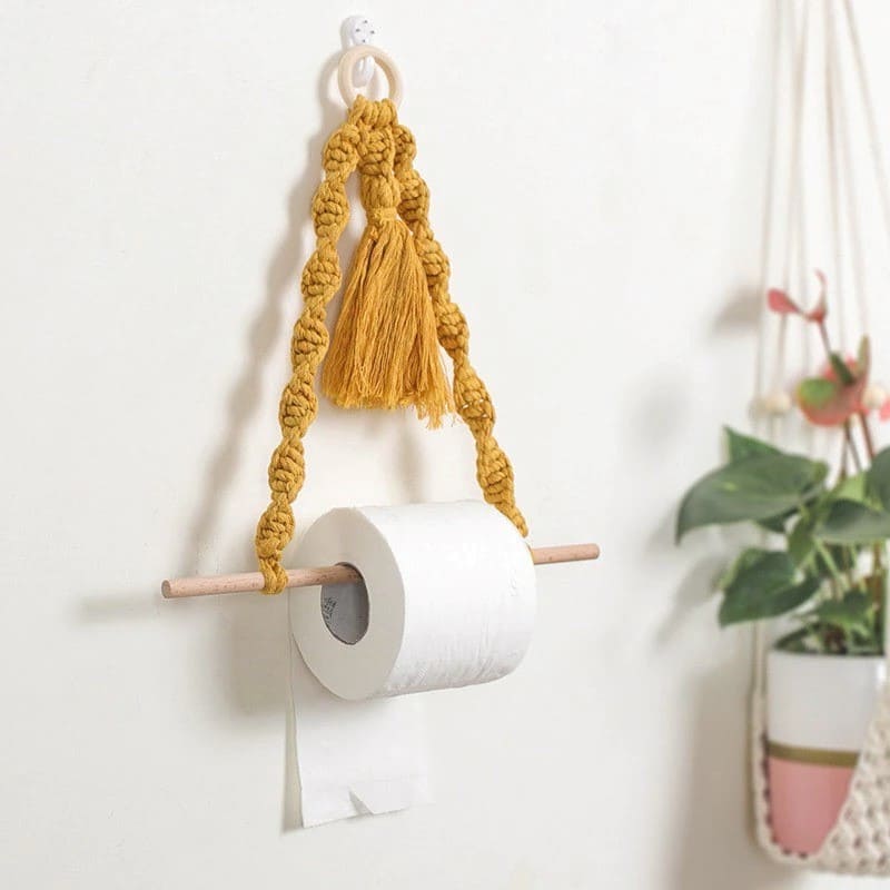 Porte papier toilette macramé pompon orange