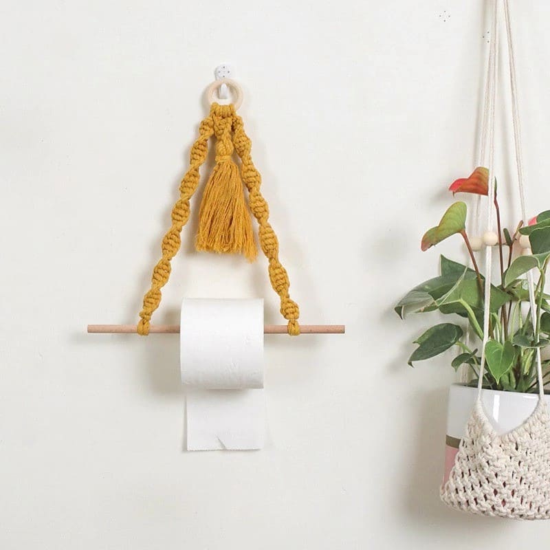 Porte papier toilette macramé pompon orange