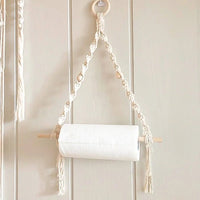 Wall Hanging Paper Towel Holder — Beaded | Handmade Cotton Rope - White