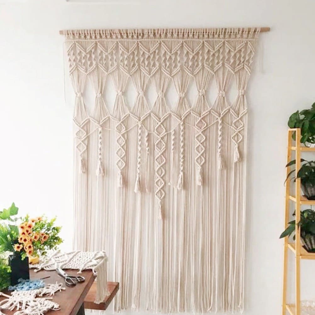 Rideau macramé fil et pompons