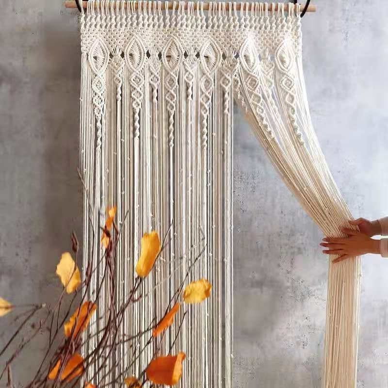 Rideau macramé en fil de coton écru
