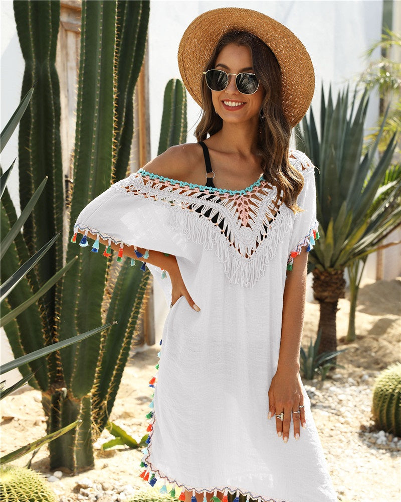 Robe bohème blanche en macramé