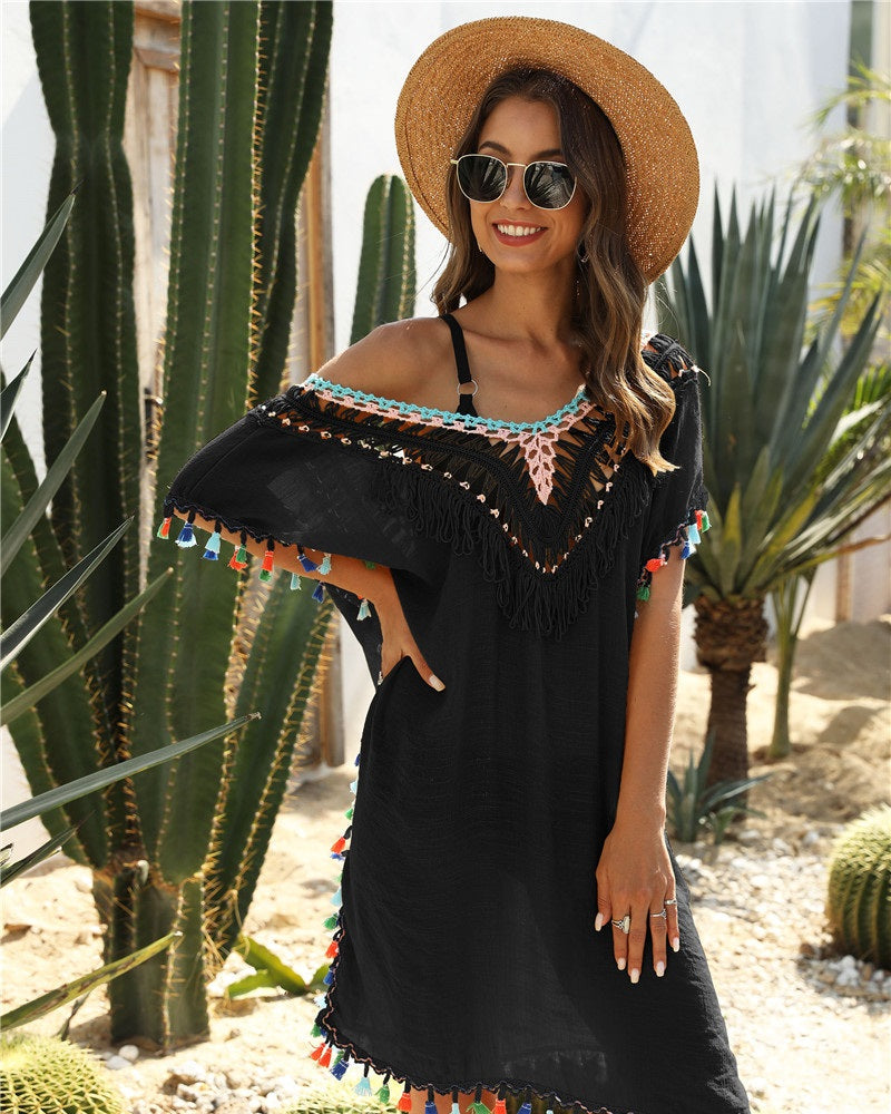 Robe bohème noire en macramé