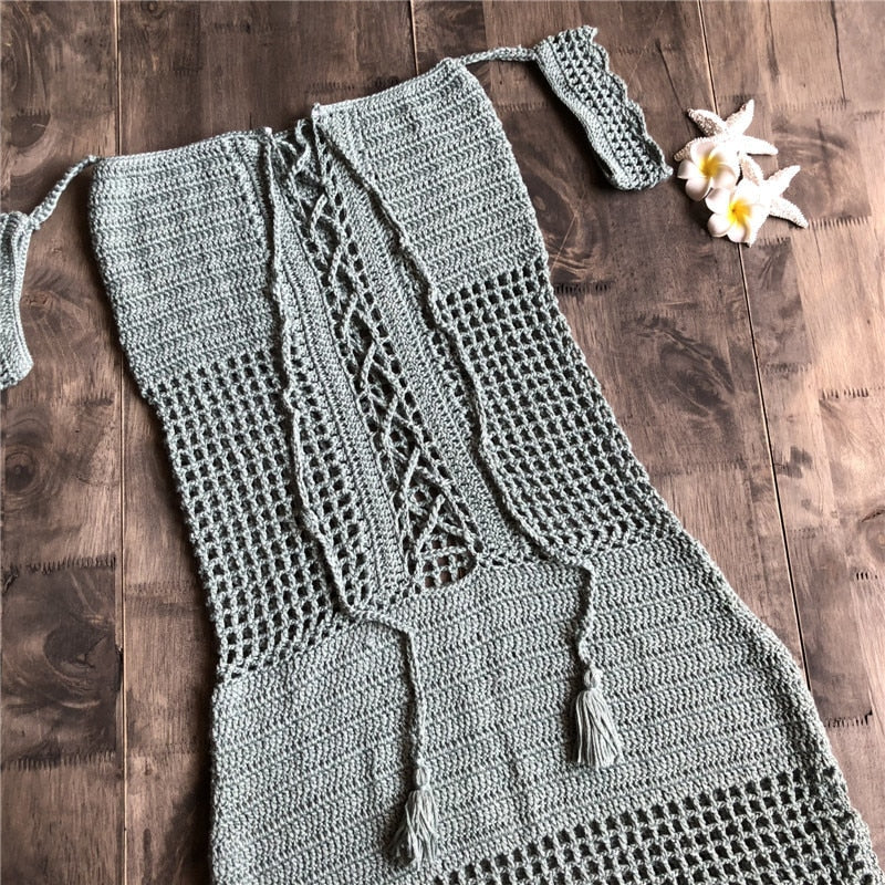 Robe macramé plage verte
