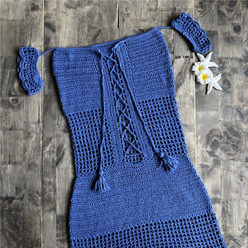 Robe macramé plage bleue