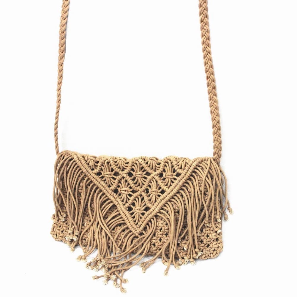 Sac bandoulière femme macramé camel