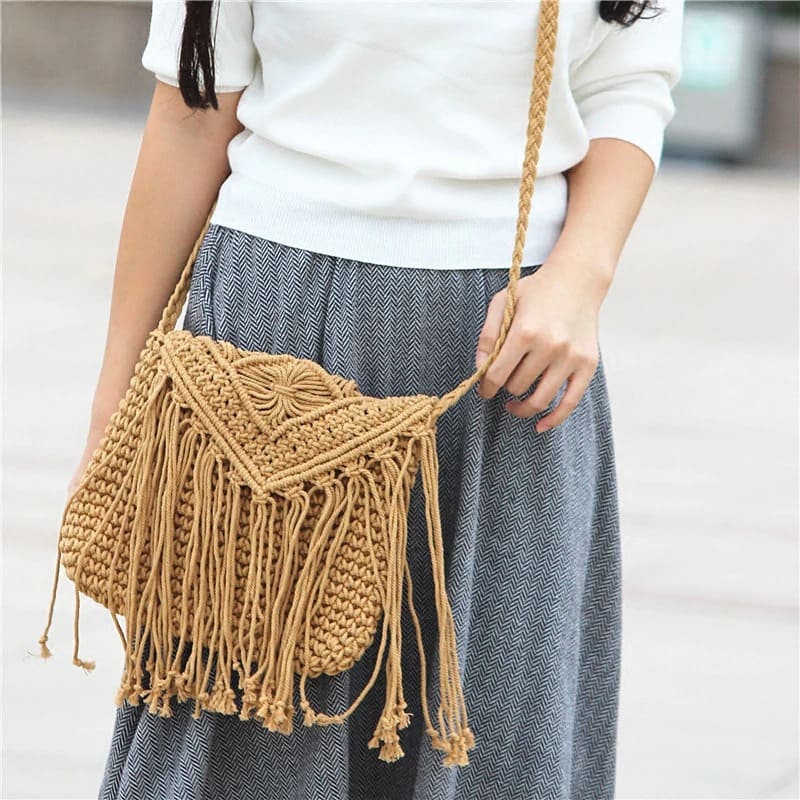 Sac bandoulière macramé marron