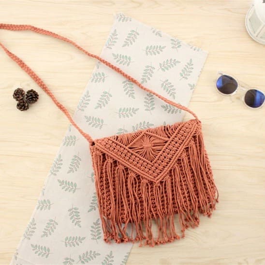 Sac bandoulière macramé orange