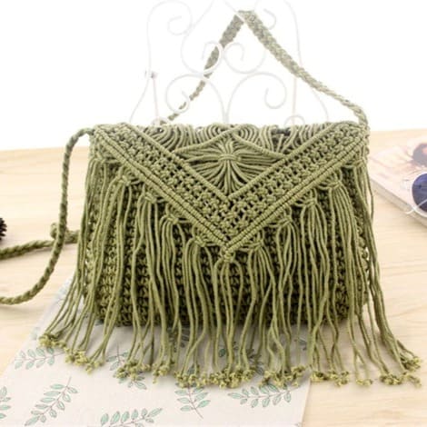 Sac bandoulière macramé vert