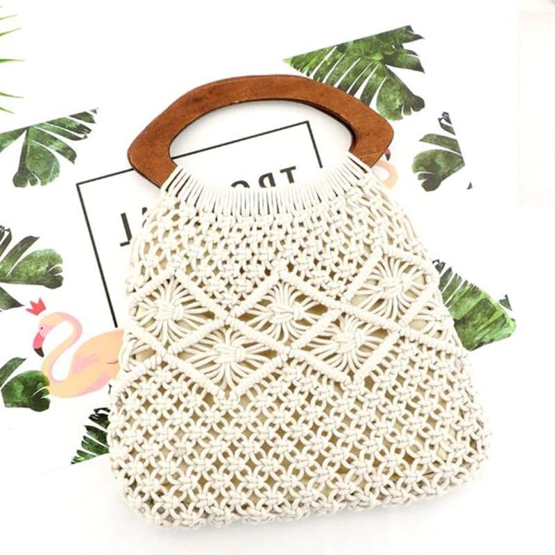 Sac crochet macramé beige