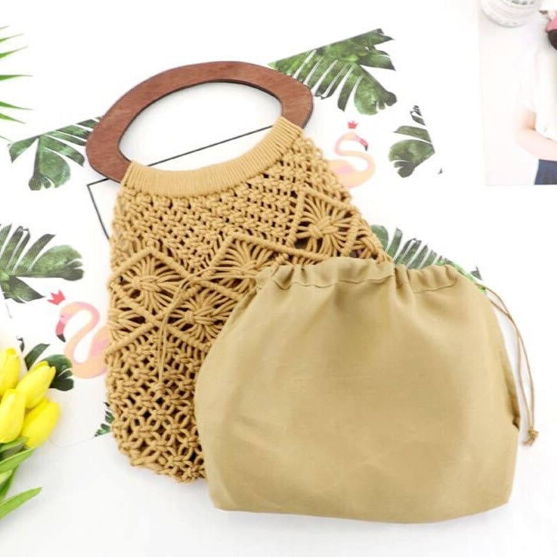 Sac crochet macramé marron avec doublure